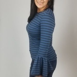 Teal Stripe Bell Sleeve Top